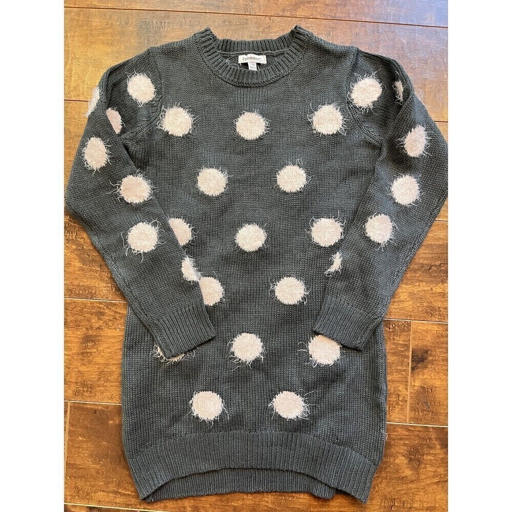 3 Pommes Oh Baby Polka Dot Knit Sweater Grey Girls Size 7-8 - Picture 1 of 6